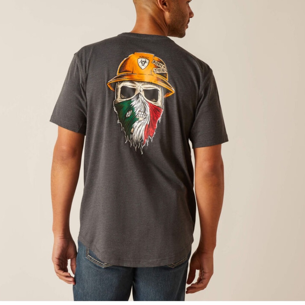 Ariat Dark Gray Tee with Colorful Skull Graphic